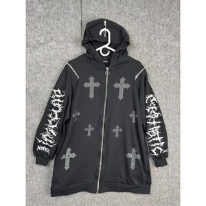 NOEMIE Hooded Jacket Adult XXL Black Full Zip Crystal Embellished Goth Cross*